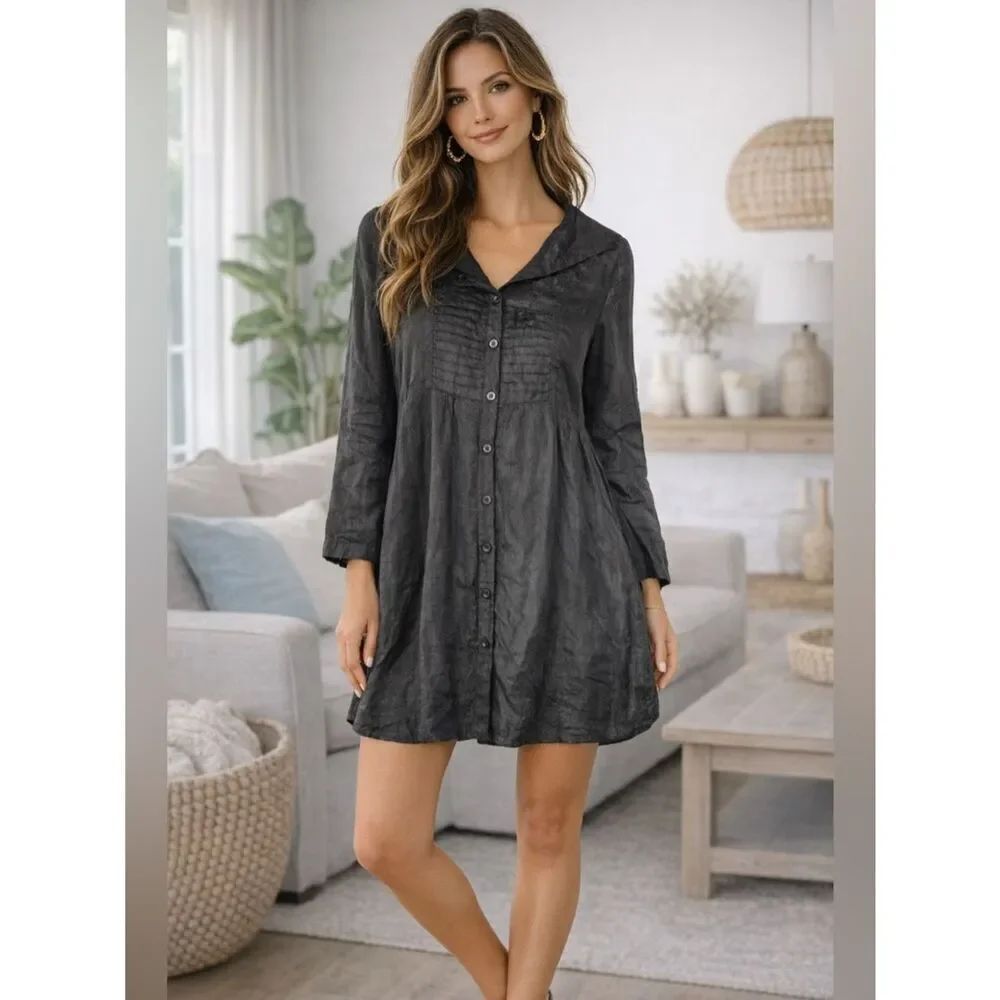 MASAI BOHEMIAN Satin Black Blouse BUTTON FRONT 3/4 SLEEVES BLOUSE SIZE XL